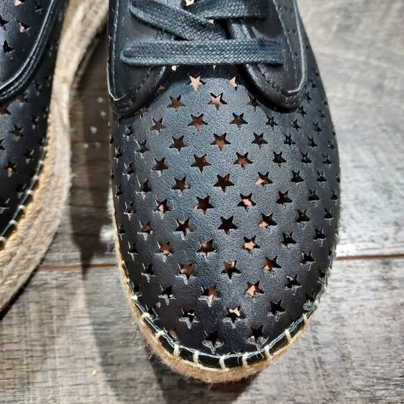 Steve Madden Shadow Laceup Leather Espadrilles 2" Plateform Star Cutout Summer - Picture 4 of 14